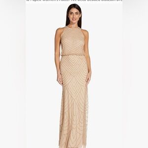 Size 10 Adrianne Papel Champagne and Gold Dress